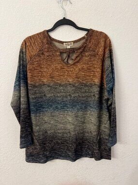 One World Womens Multicolor Ombre Knit Top Small